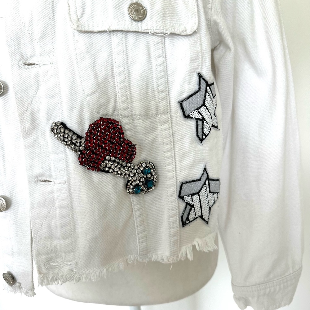 Signature White LOVE Jean Jacket with CRYSTAL Detailing & sequins stars